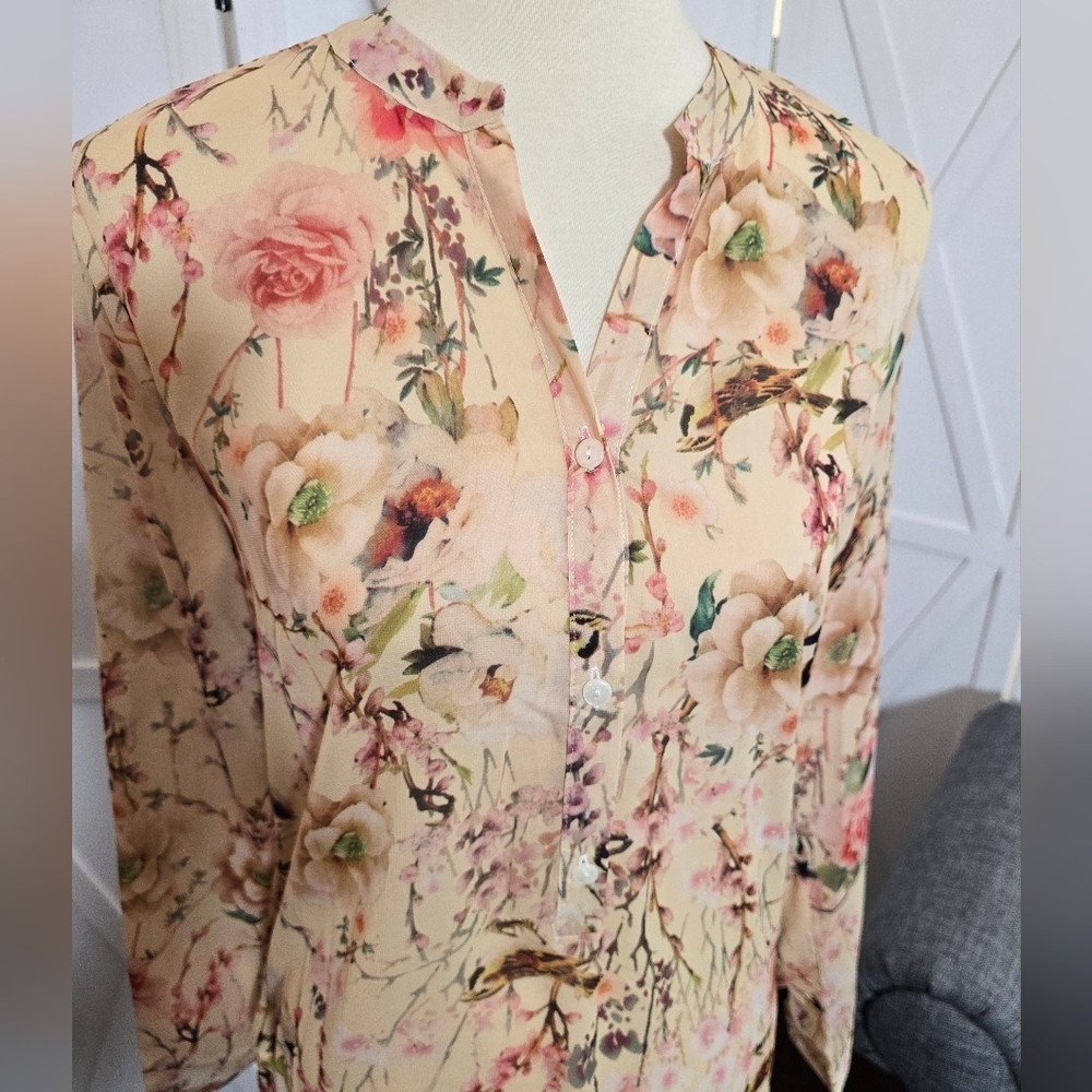 Beulah Long-Sleeve Semi-Sheer Multicolor Botanical Tunic